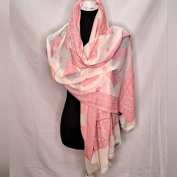 Kroren Pasmina Pink And Ivory Scarf Or Wrap - Picture 1 of 5
